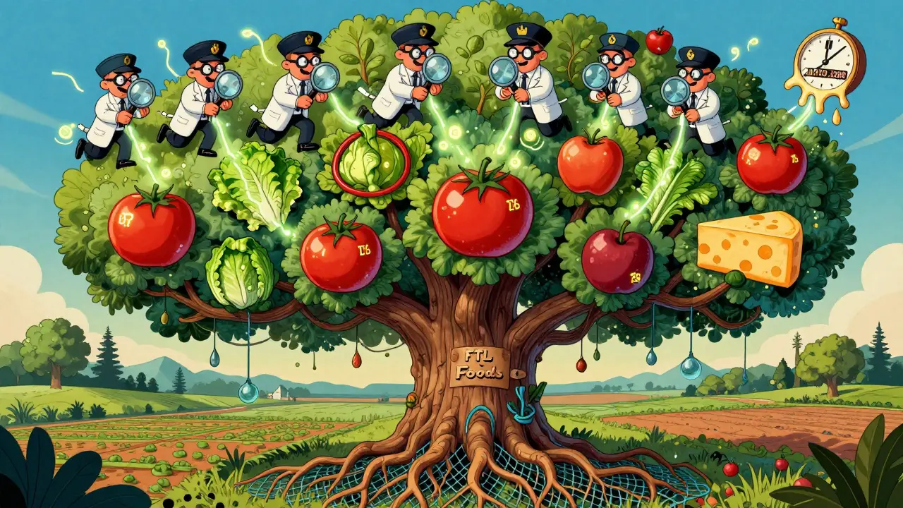 A magical tree with food-shaped fruit has glowing lot numbers; FDA agents trace contamination down its branches.