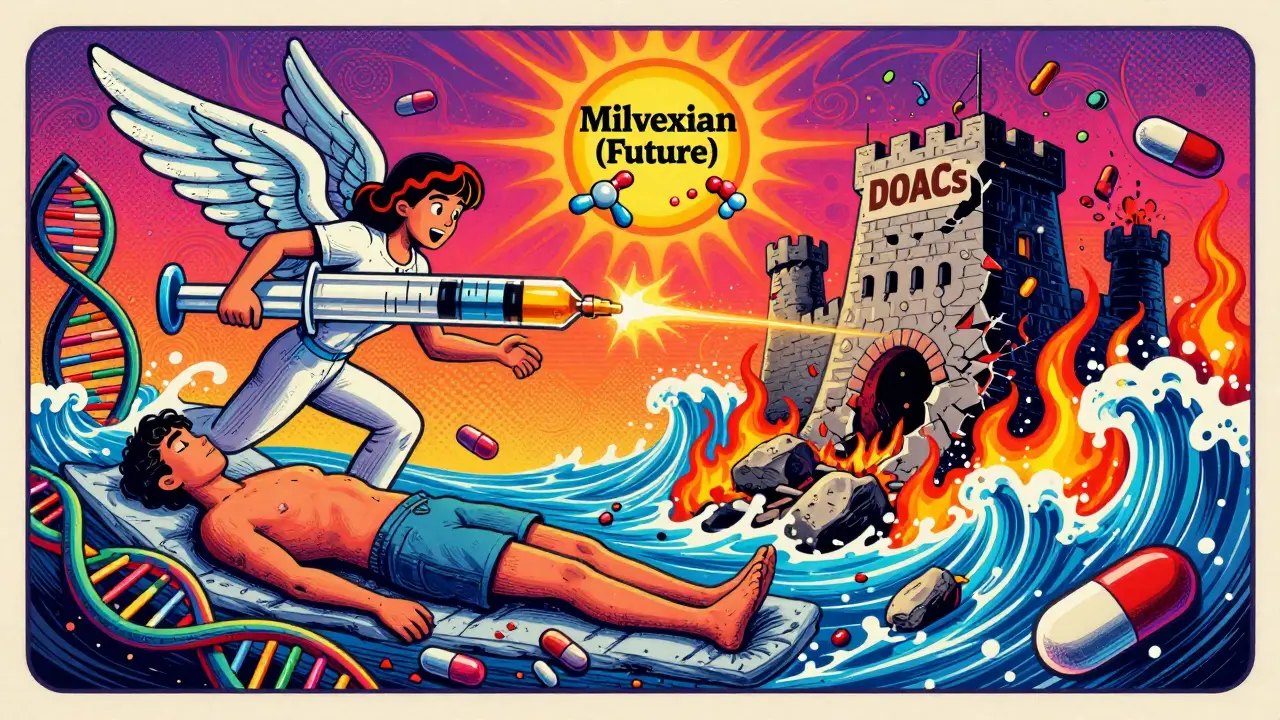 A medical battlefield where heparin fights rifampin while a new drug, Milvexian, rises as a hopeful sun.