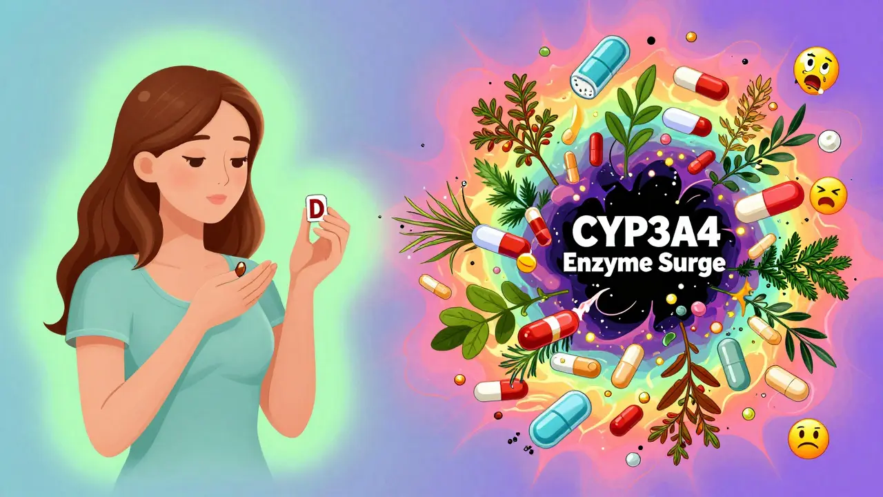 Split illustration: safe supplements on one side, chaotic herbal interference on the other.