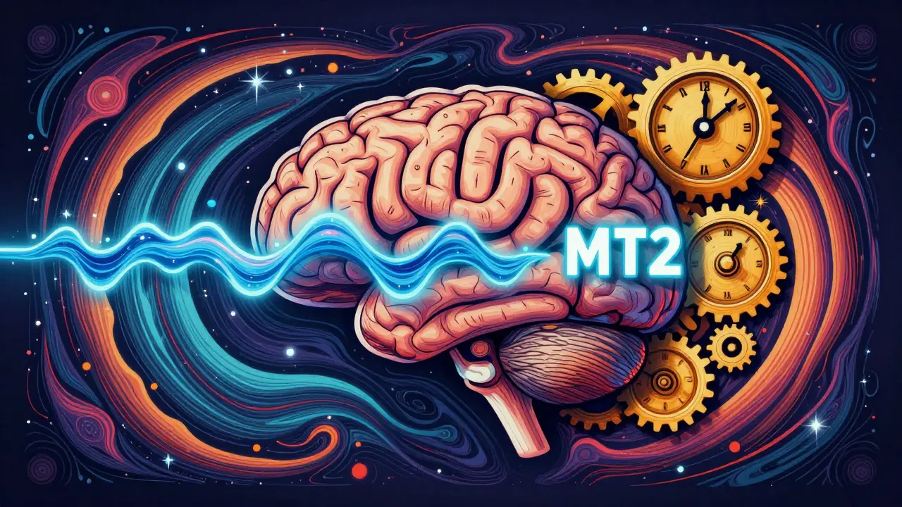 Brain with MT1 and MT2 receptors adjusting body temperature and circadian clock