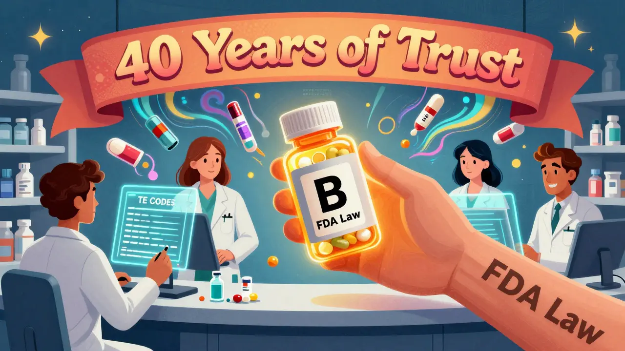 A rejected 'B'-rated pill bottle at a pharmacy counter, pharmacists verifying codes on holographic screens, abstract drug forms dissolving into data.
