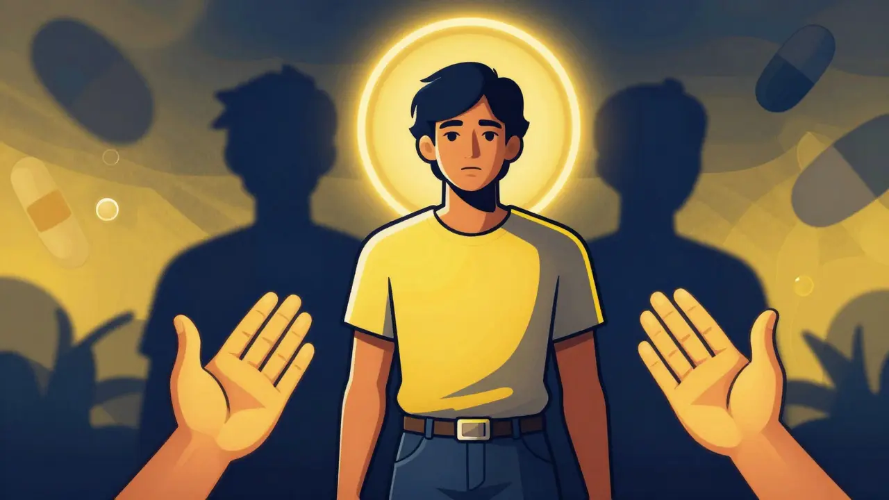 Confident person holding notebook with glowing safety aura around them.